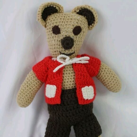 Handmade Knitted Brown Teddy Bear With Removeable Clothes 15". - Picture 3 of 6